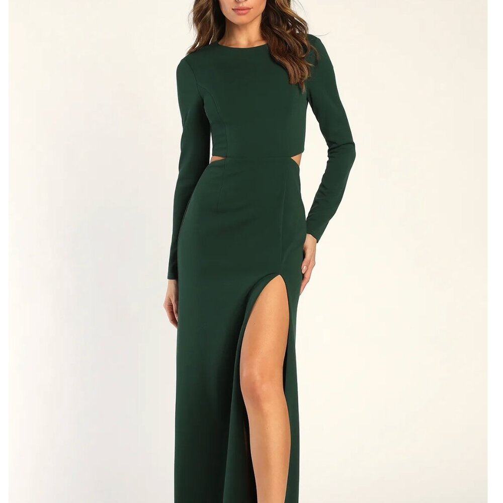 Going for the Wow Emerald Green Long Sleeve Cutout Maxi Dress